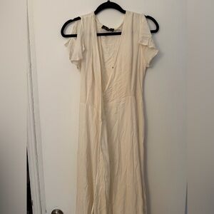 Lulu's Cream Long Wrap Dress with Ruffle Sleeves